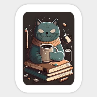 Coffee, Cats, and Books - Funny Cats Sticker